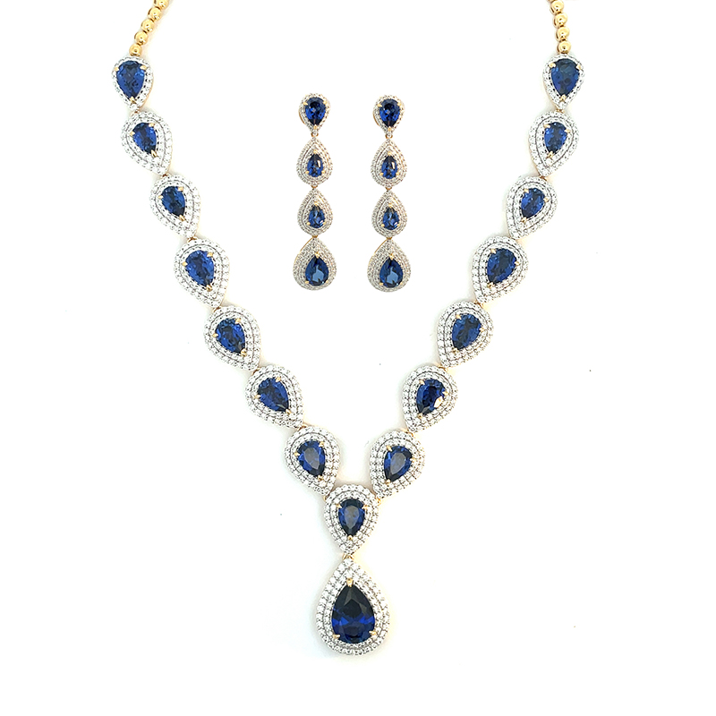 Sapphire Gold Diamond Necklace Set